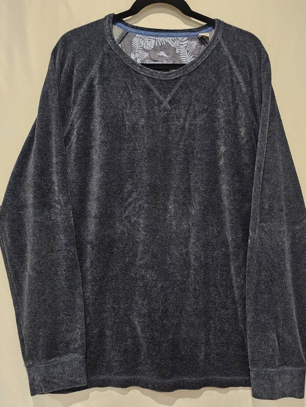 Tommy Bahama Men's XXL Blue Textured Long Sleeve Crewneck Pullover Shirt